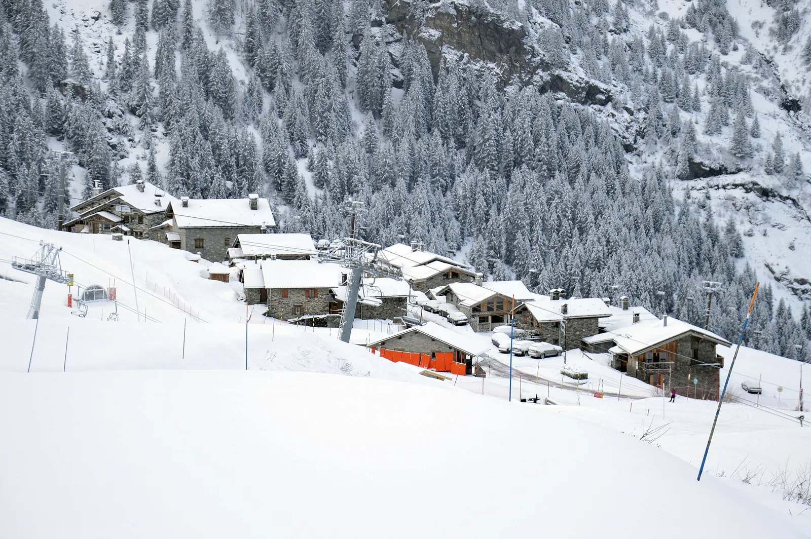 View of snow-covered Village des Eucherts, La Rosière, 2024