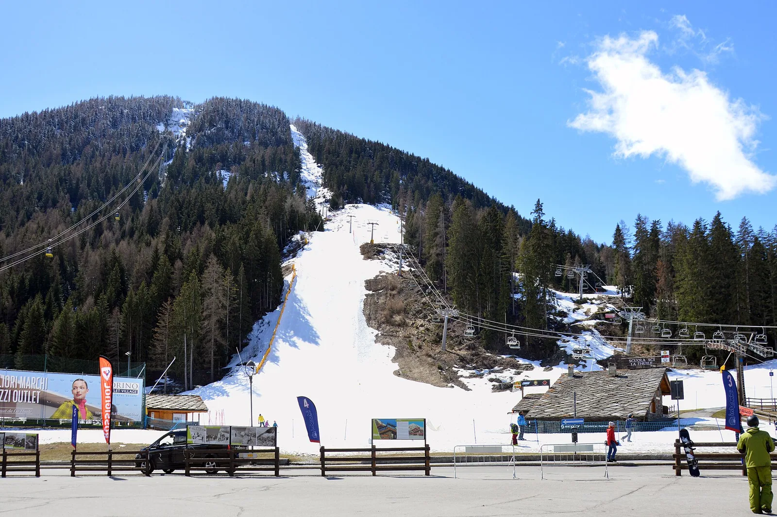 Looking up the ski slopes from La Thuile, 2024