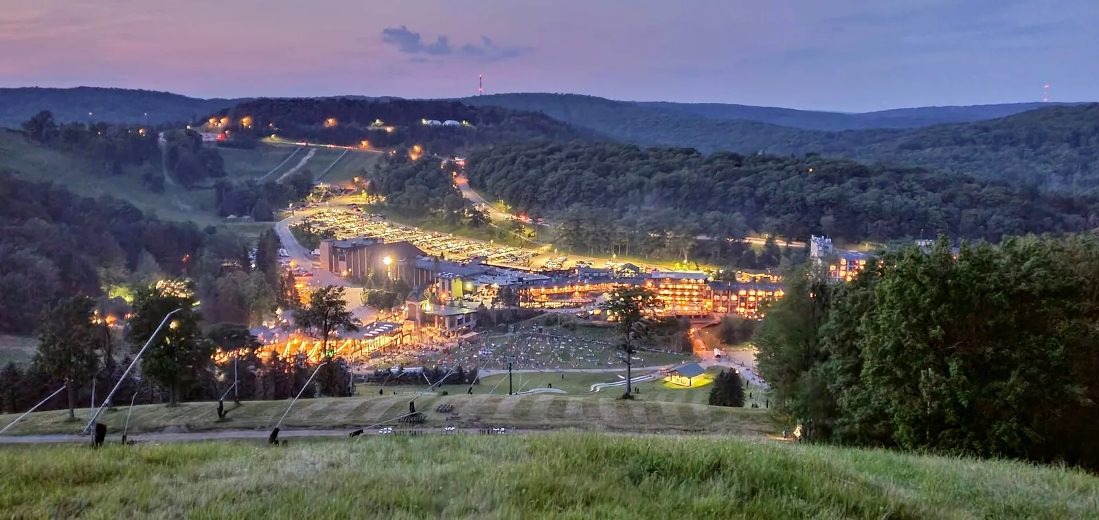 Seven Springs Resort on 4th of July at dusk viewed from the summit pre fireworks