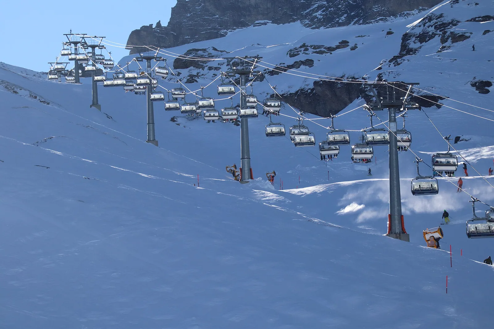 Ski chairlift in the Titlis mountain area in Switzerland